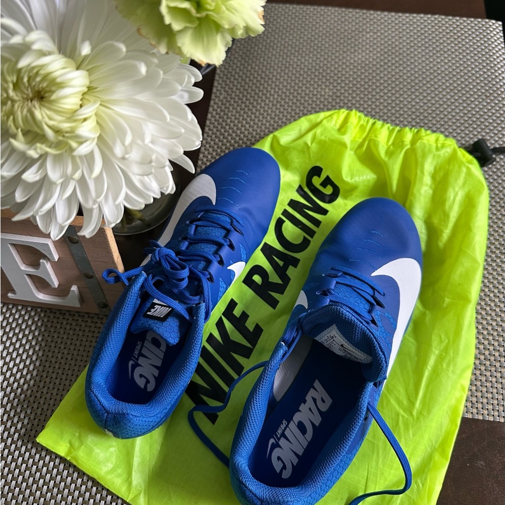 Nike Blue and White Track Shoes (Size 9)